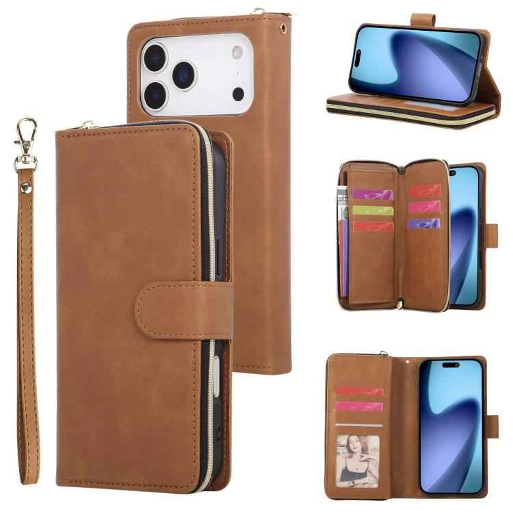 9 Card Slots Zipper Wallet Bag Leather Phone Case