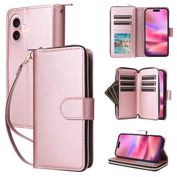 9 Card Slots Zipper Wallet Bag Leather Phone Case