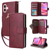 9 Card Slots Zipper Wallet Bag Leather Phone Case