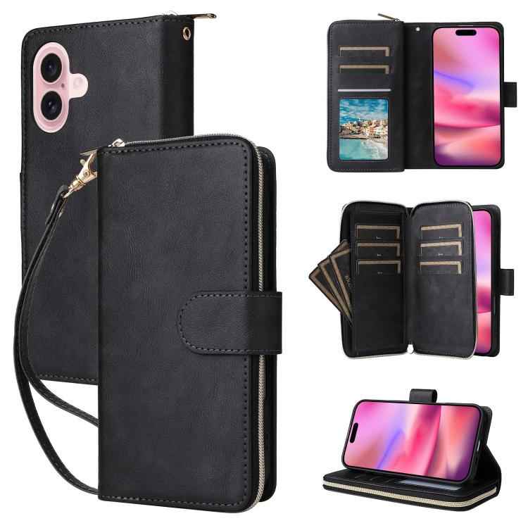 9 Card Slots Zipper Wallet Bag Leather Phone Case
