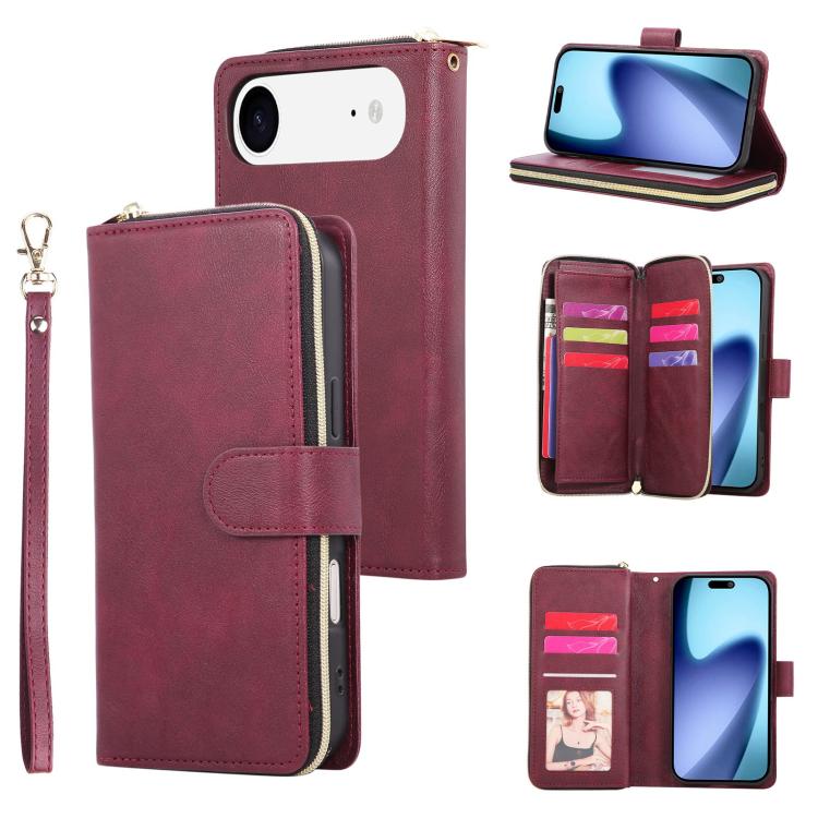 9 Card Slots Zipper Wallet Bag Leather Phone Case