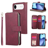 9 Card Slots Zipper Wallet Bag Leather Phone Case