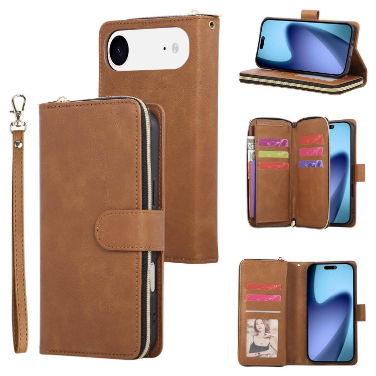 9 Card Slots Zipper Wallet Bag Leather Phone Case