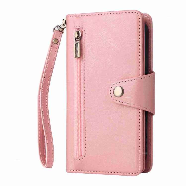 Rivet Buckle 9 Cards Three Fold Leather Phone Case