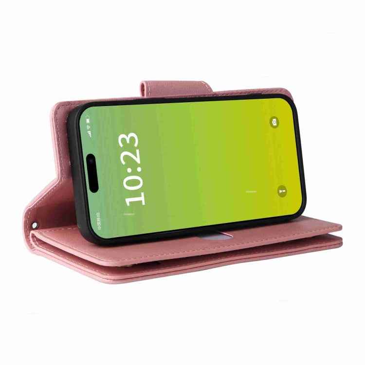 Rivet Buckle 9 Cards Three Fold Leather Phone Case