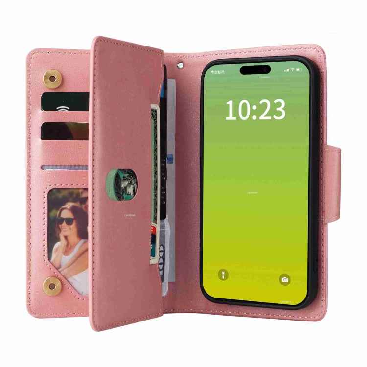 Rivet Buckle 9 Cards Three Fold Leather Phone Case