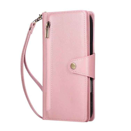 Rivet Buckle 9 Cards Three Fold Leather Phone Case