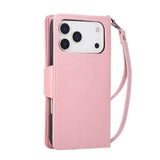 Rivet Buckle 9 Cards Three Fold Leather Phone Case