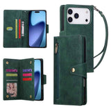 Rivet Buckle 9 Cards Three Fold Leather Phone Case