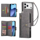 Rivet Buckle 9 Cards Three Fold Leather Phone Case