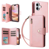 Rivet Buckle 9 Cards Three Fold Leather Phone Case