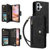 Rivet Buckle 9 Cards Three Fold Leather Phone Case