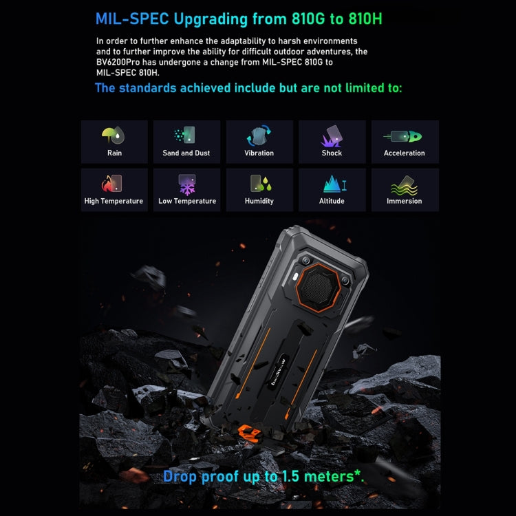 Blackview BV6200 Pro, IP68/IP69K/MIL-STD-810H, 6.56 inch Android 14 MediaTek Helio P35 Octa Core, Network: 4G, OTG, NFC, 4GB+128GB, 6GB+128GB