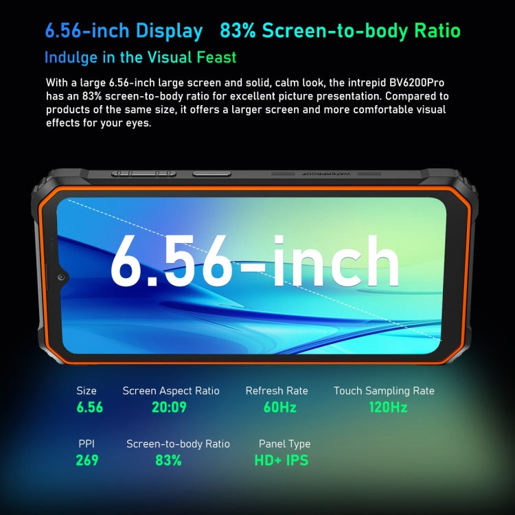 Blackview BV6200 Pro, IP68/IP69K/MIL-STD-810H, 6.56 inch Android 14 MediaTek Helio P35 Octa Core, Network: 4G, OTG, NFC, 4GB+128GB, 6GB+128GB