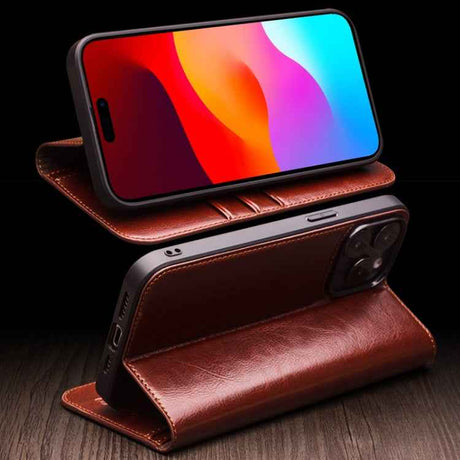 QIALINO Classic Genuine Leather Phone Case, For iPhone 15