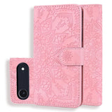 Mandala Embossed Dual-Fold Calf Leather Phone Case