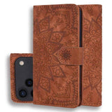 Mandala Embossed Dual-Fold Calf Leather Phone Case