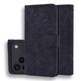 Mandala Embossed Dual-Fold Calf Leather Phone Case