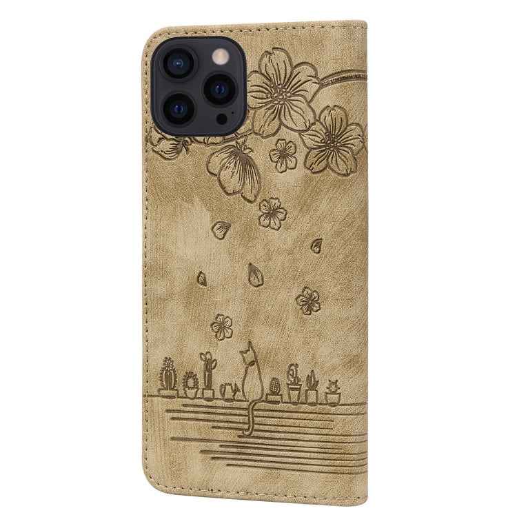 Cartoon Sakura Cat Embossed Leather Phone Case