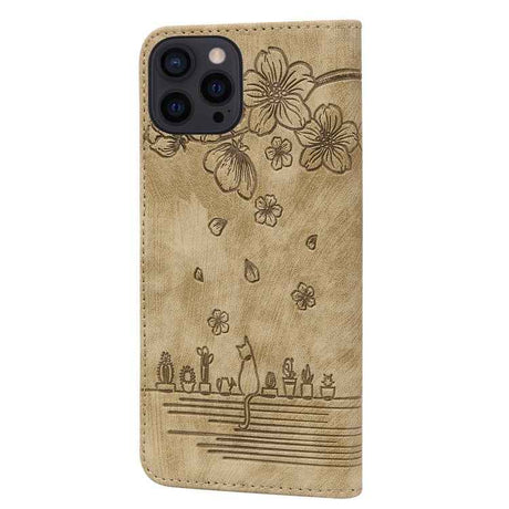 Cartoon Sakura Cat Embossed Leather Phone Case