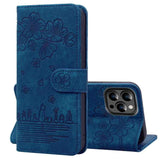 Cartoon Sakura Cat Embossed Leather Phone Case