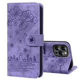 Cartoon Sakura Cat Embossed Leather Phone Case