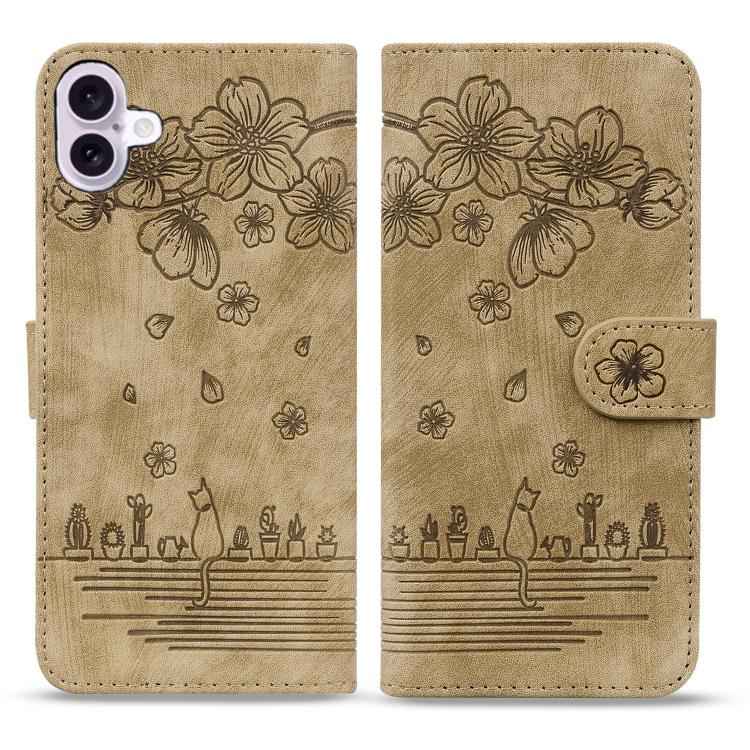 Cartoon Sakura Cat Embossed Leather Phone Case