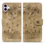 Cartoon Sakura Cat Embossed Leather Phone Case