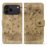 Cartoon Sakura Cat Embossed Leather Phone Case