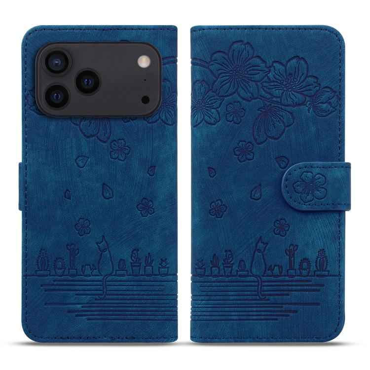 Cartoon Sakura Cat Embossed Leather Phone Case