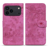 Cartoon Sakura Cat Embossed Leather Phone Case
