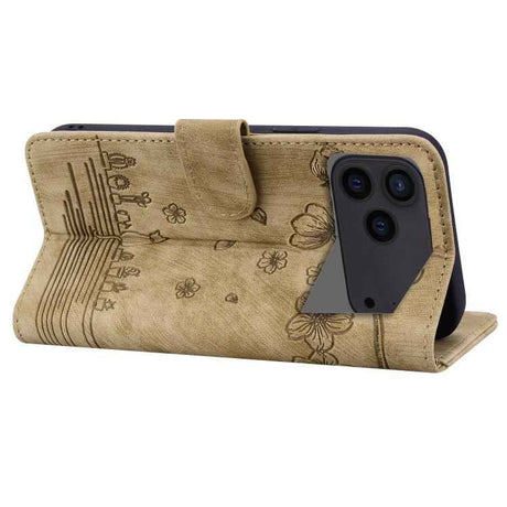 Cartoon Sakura Cat Embossed Leather Phone Case