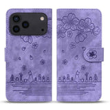 Cartoon Sakura Cat Embossed Leather Phone Case