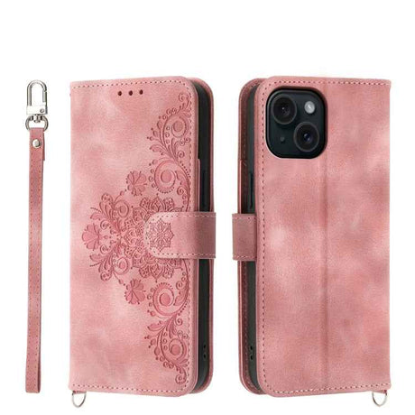 Skin-feel Flowers Embossed Wallet Leather Phone Case