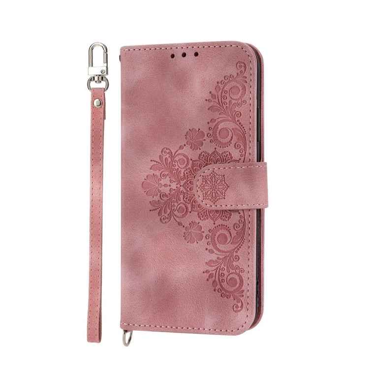 Skin-feel Flowers Embossed Wallet Leather Phone Case
