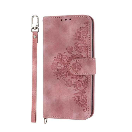 Skin-feel Flowers Embossed Wallet Leather Phone Case