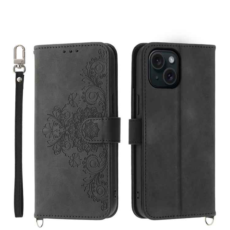 Skin-feel Flowers Embossed Wallet Leather Phone Case