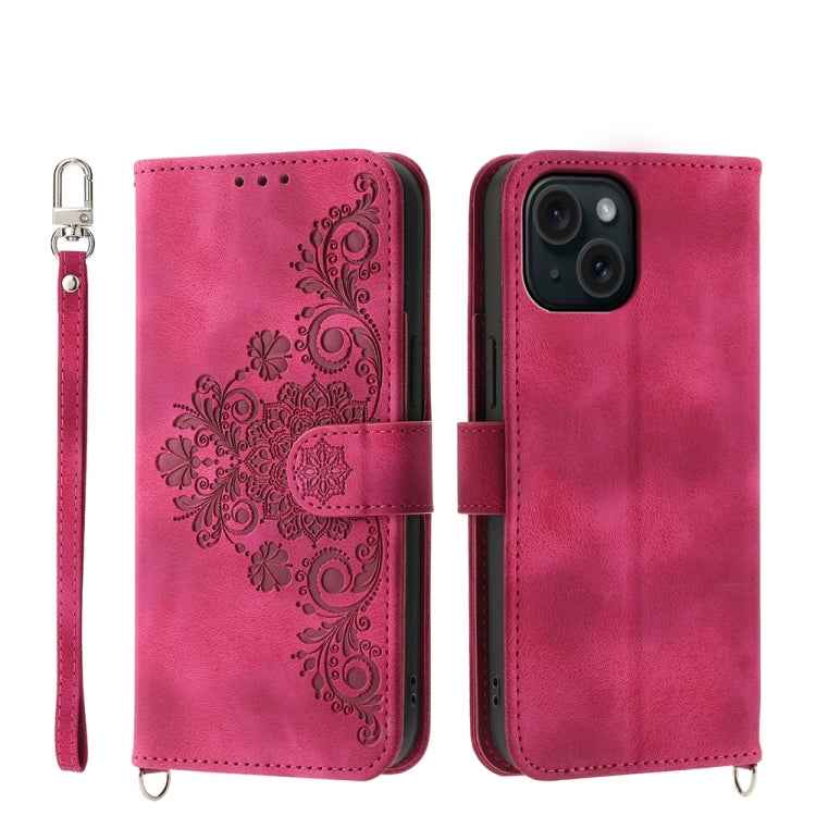 Skin-feel Flowers Embossed Wallet Leather Phone Case