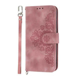 Skin-feel Flowers Embossed Wallet Leather Phone Case