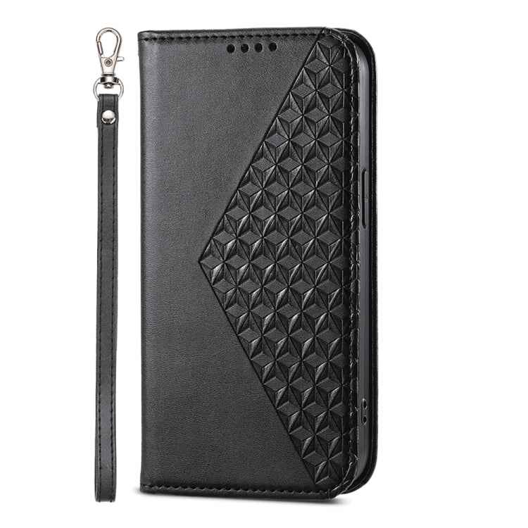 Cubic Grid Calf Texture Magnetic Leather Phone Case