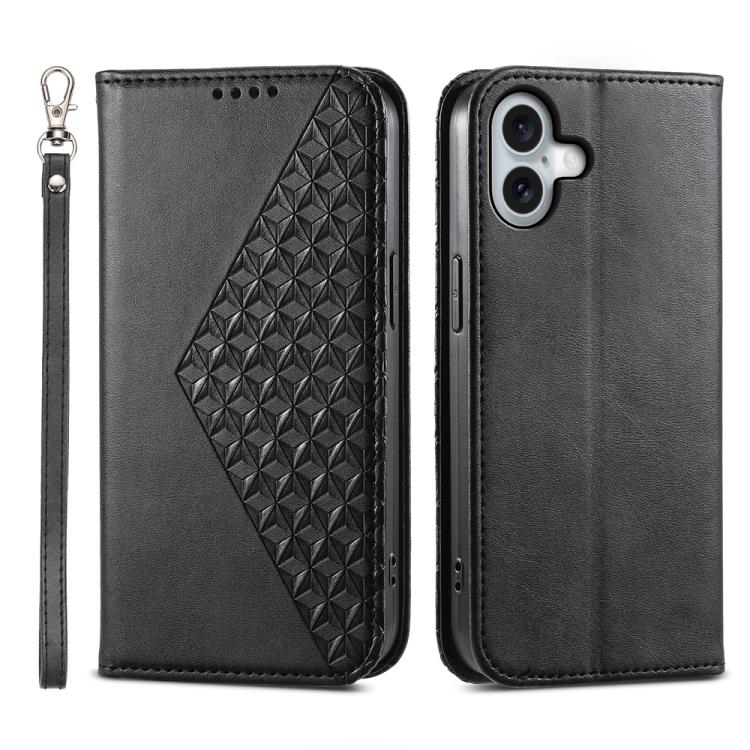 Cubic Grid Calf Texture Magnetic Leather Phone Case