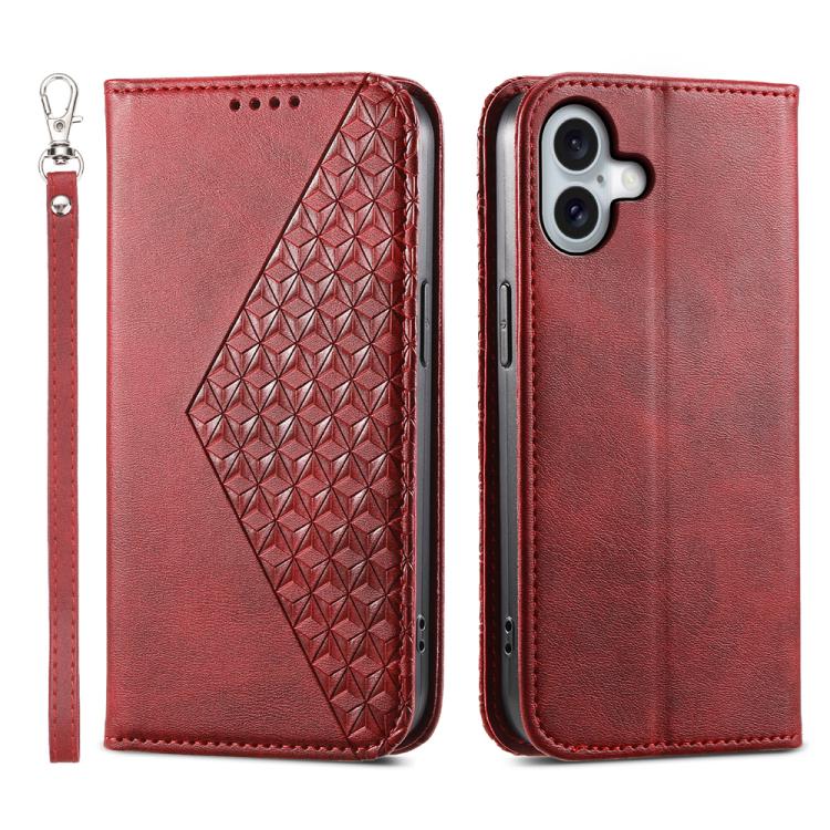 Cubic Grid Calf Texture Magnetic Leather Phone Case