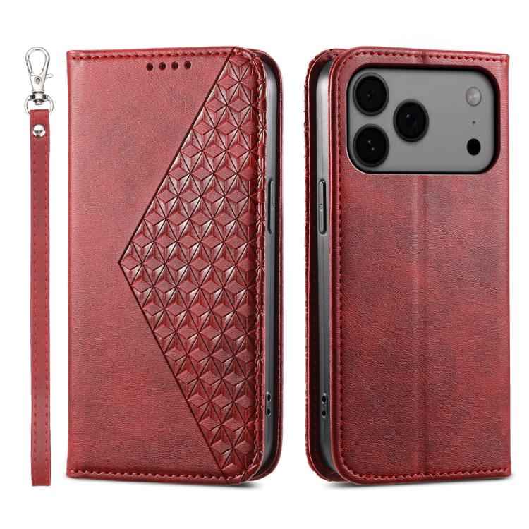 Cubic Grid Calf Texture Magnetic Leather Phone Case