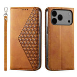 Cubic Grid Calf Texture Magnetic Leather Phone Case