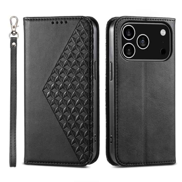 Cubic Grid Calf Texture Magnetic Leather Phone Case