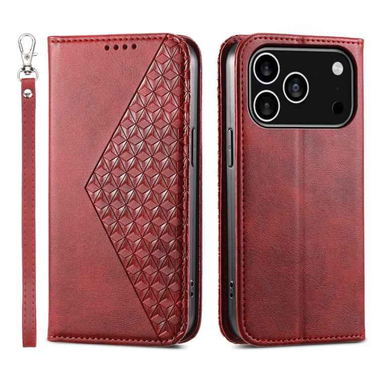 Cubic Grid Calf Texture Magnetic Leather Phone Case