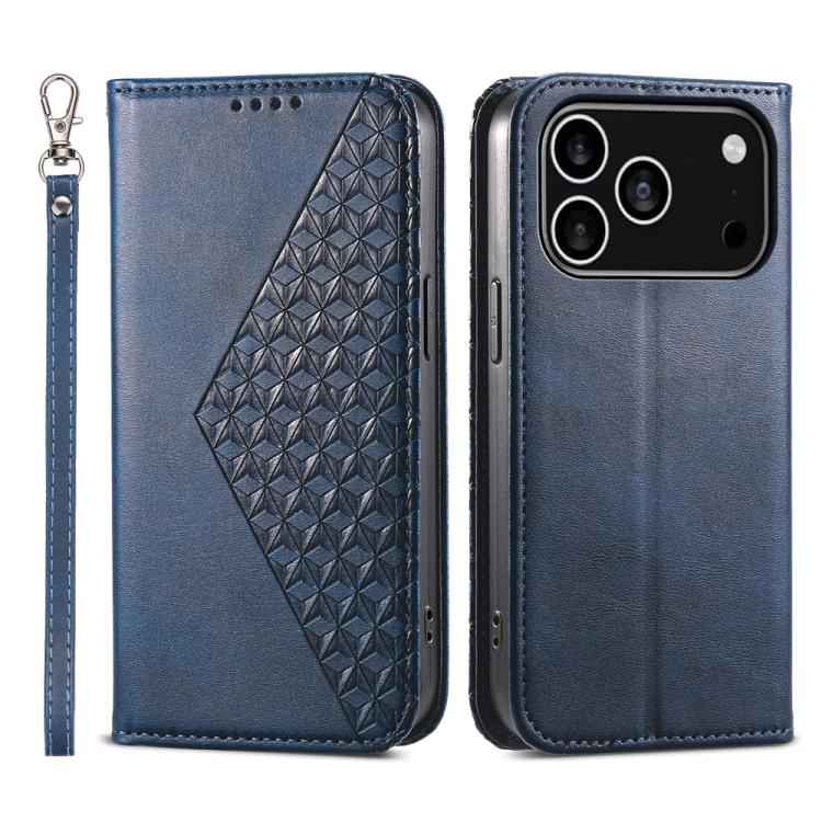 Cubic Grid Calf Texture Magnetic Leather Phone Case
