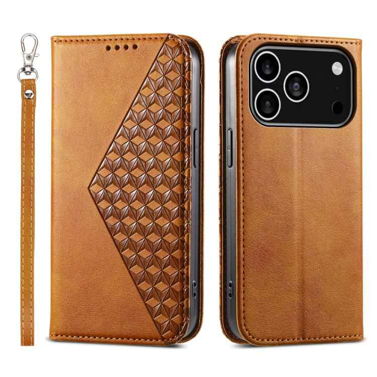 Cubic Grid Calf Texture Magnetic Leather Phone Case