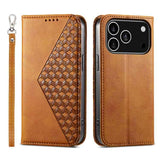 Cubic Grid Calf Texture Magnetic Leather Phone Case
