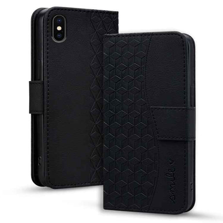 Business Diamond Buckle Leather Phone Case with Lanyard